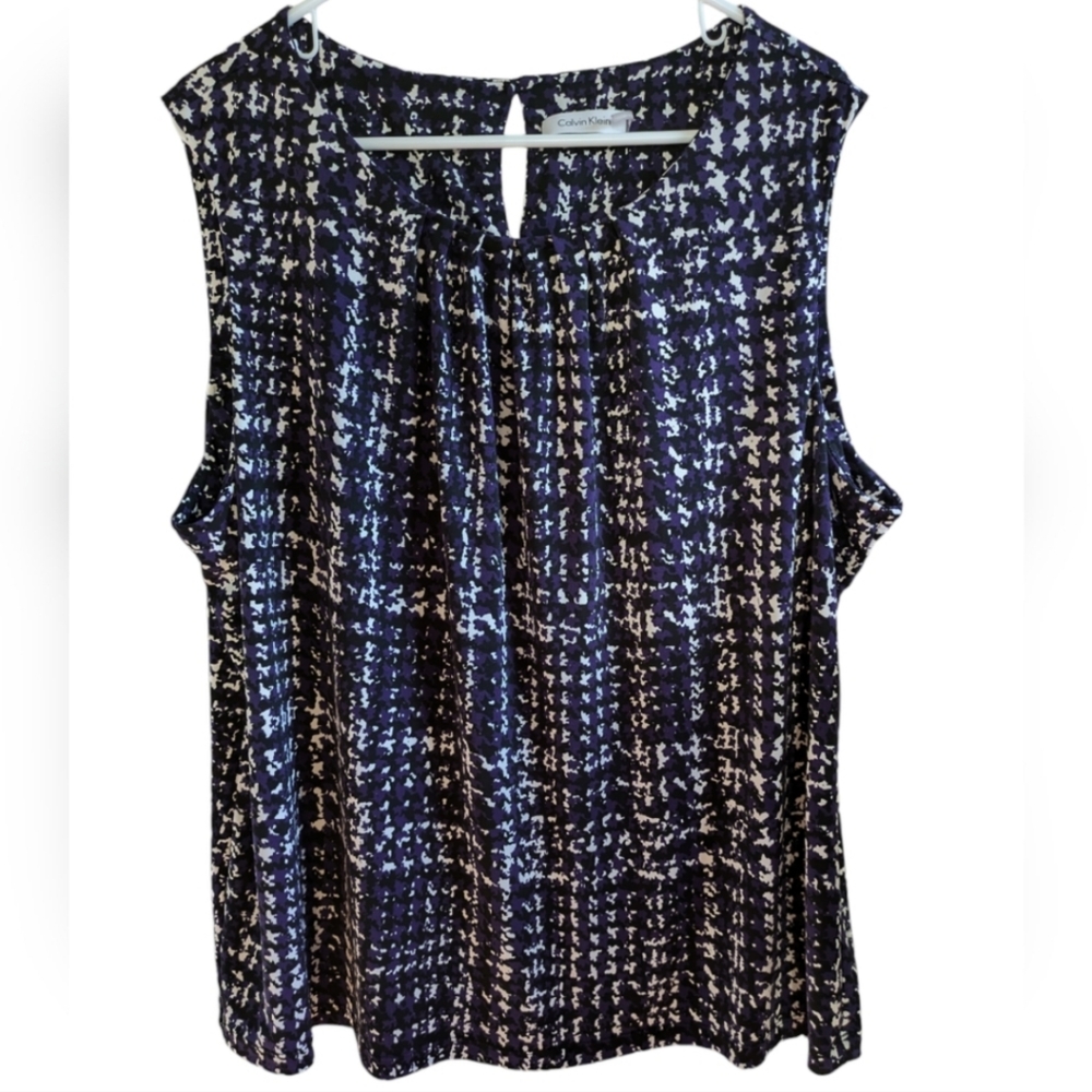 Calvin Klein Navy and White Blouse
